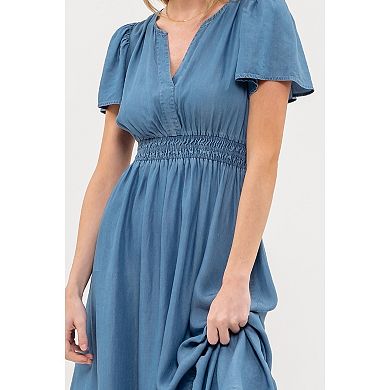 August Sky Women's Split Neckline Midi Dress