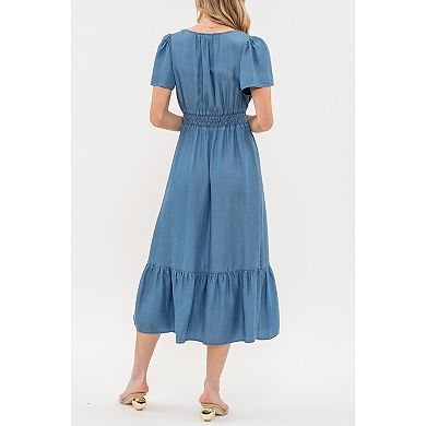 August Sky Women's Split Neckline Midi Dress