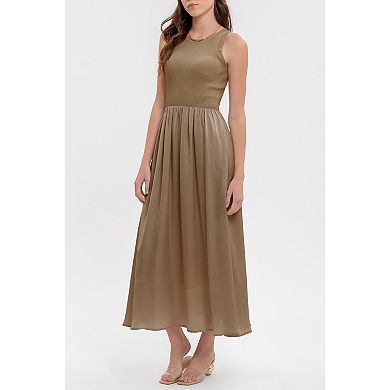 August Sky Women's Knit Mixed Media Sleeveless A-line Midi Dress