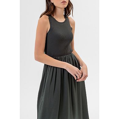 August Sky Women's Knit Mixed Media Sleeveless A-line Midi Dress