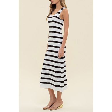 August Sky Women's Sleeveless Wide Stripe Midi Dress