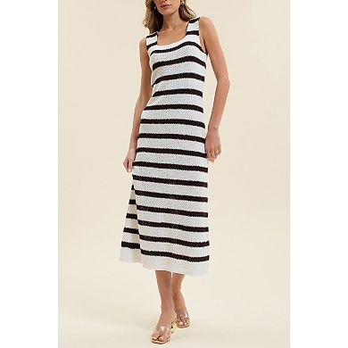 August Sky Women's Sleeveless Wide Stripe Midi Dress