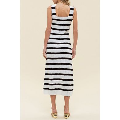 August Sky Women's Sleeveless Wide Stripe Midi Dress