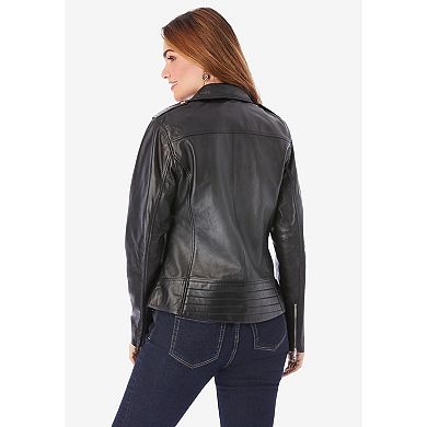 Roaman's Women's Plus Size Leather Moto Jacket