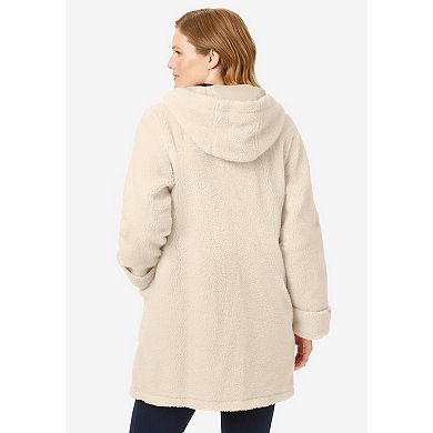 Woman Within Women's Plus Size Hooded Berber Fleece Jacket