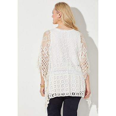 Catherines Women's Plus Size Openwork Fringe Poncho