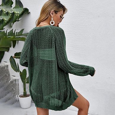 Women Crochet Lightweight Cardigan Cover Up Open Front Long Sleeve Summer Cardigans