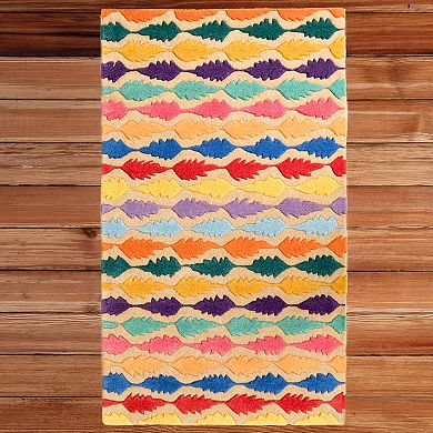 Handtufted Multicolored Leaf Design 100% Wool Area Rug