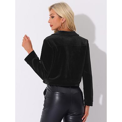 Collar Jacket For Women's Velvet Long Sleeve Zip Up Cropped Casual Jackets