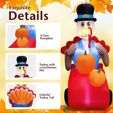 Hivvago 6 Feet Thanksgiving Inflatable Turkey Pushing Pumpkin Cart