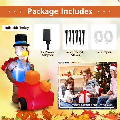 Hivvago 6 Feet Thanksgiving Inflatable Turkey Pushing Pumpkin Cart