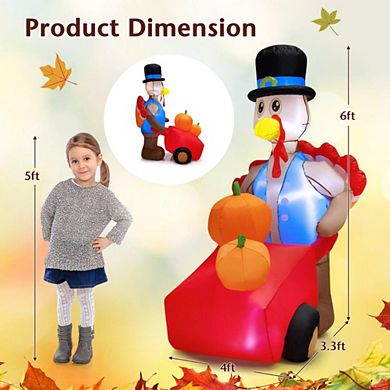 Hivvago 6 Feet Thanksgiving Inflatable Turkey Pushing Pumpkin Cart