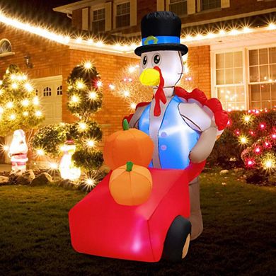 Hivvago 6 Feet Thanksgiving Inflatable Turkey Pushing Pumpkin Cart