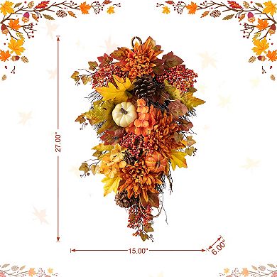 Glitzhome  27'' Artificial Autumn Fall Harvest Decorative Teardrop Hanging Swag