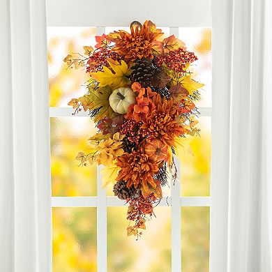 Glitzhome  27'' Artificial Autumn Fall Harvest Decorative Teardrop Hanging Swag