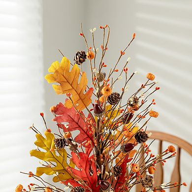 Glitzhome 20" H Fall Harvest Pumpkins Table Tree Centerpiece With Burlap Base