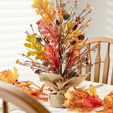 Glitzhome 20" H Fall Harvest Pumpkins Table Tree Centerpiece With Burlap Base