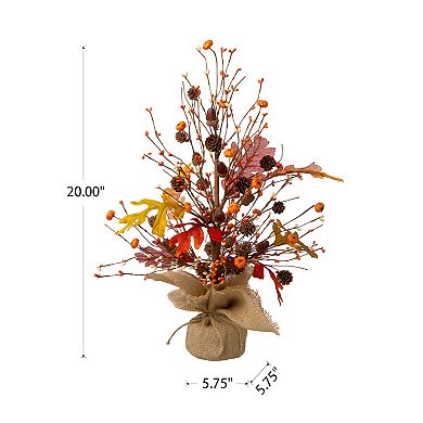 Glitzhome 20" H Fall Harvest Pumpkins Table Tree Centerpiece With Burlap Base