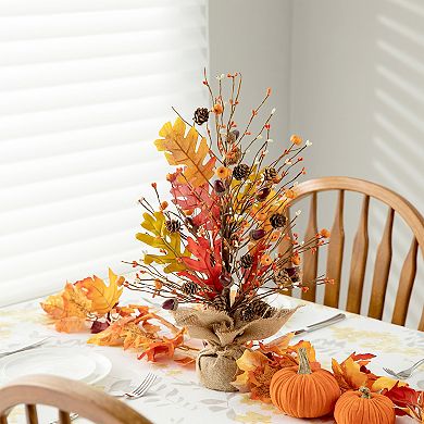 Glitzhome 20" H Fall Harvest Pumpkins Table Tree Centerpiece With Burlap Base