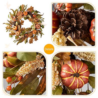 Glitzhome 24''d Fall Artificial Pumpkin Leaf Floral Wreath Decor For Autumn Thanksgiving Decoration