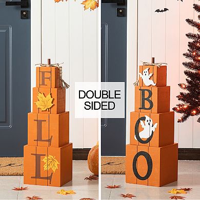 Glitzhome 25.5"h Halloween/fall Wood Reversible Boxed Porch Decor