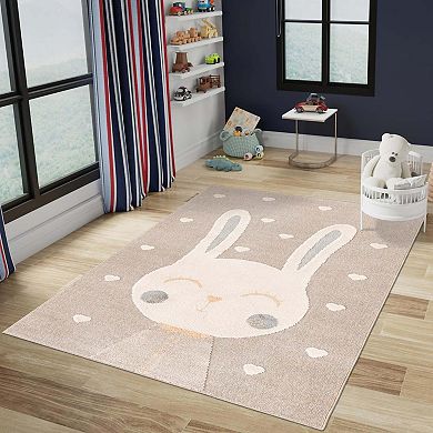 Unique Loom Heart Bunny Whimsical Throw Rug