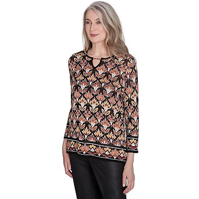 Petite Alfred Dunner Cozy Beaded Split Neck Top