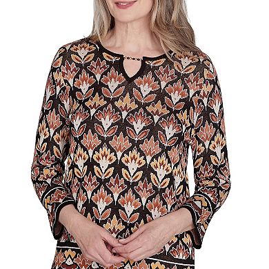 Petite Alfred Dunner Cozy Beaded Split Neck Top