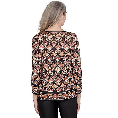 Petite Alfred Dunner Cozy Beaded Split Neck Top