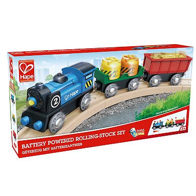 Hape Battery Powered Rolling-Stock Set Wooden Train Play Set 