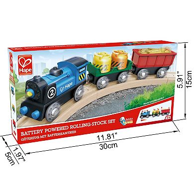 Hape Battery Powered Rolling-Stock Set Wooden Train Play Set 