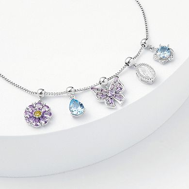 Brilliance Fine Silver Plated Cubic Zirconia Butterfly & Flower Charm Bracelet