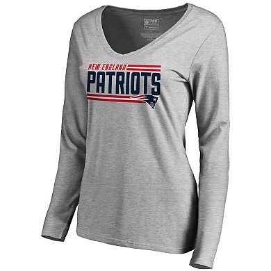 Women's NFL Pro Line Ash New England Patriots Iconic Collection On Side Stripe Long Sleeve V-Neck T-Shirt