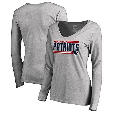 Women's NFL Pro Line Ash New England Patriots Iconic Collection On Side Stripe Long Sleeve V-Neck T-Shirt