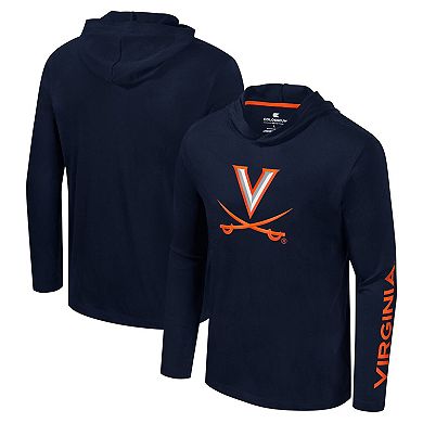 Men's Colosseum Navy Virginia Cavaliers Logo Lockup Active Blend Long Sleeve  T-Shirt Hoodie