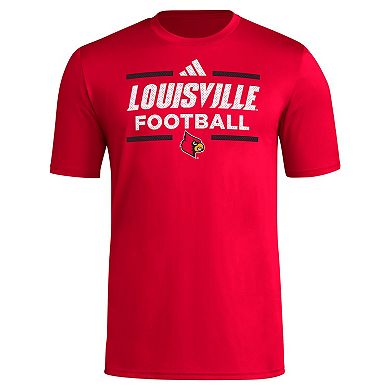 Men's adidas Red Louisville Cardinals Locker Football Pre-Game AEROREADY T-Shirt