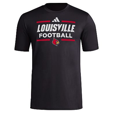 Men's adidas Black Louisville Cardinals Locker Football Pre-Game AEROREADY T-Shirt