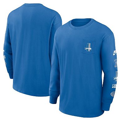 Men's Nike Blue Detroit Lions Rewind Heavy Max 90 Pocket Long Sleeve T-Shirt