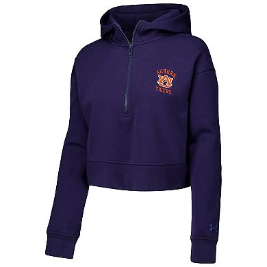 Women's Under Armour Navy Auburn Tigers Inline Modest Cropped Half-Zip Hoodie