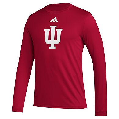 Men's adidas Crimson Indiana Hoosiers Primary Locker Logo Pre-Game Long Sleeve T-Shirt