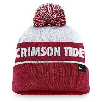 Men's Nike White/Crimson Alabama Crimson Tide Primetime Peak Cuffed Knit Hat with Pom