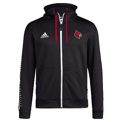 Men's adidas Black Louisville Cardinals 2024 Sideline Travel Hoodie Full-Zip Sweatshirt