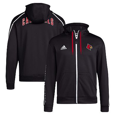 Men's adidas Black Louisville Cardinals 2024 Sideline Travel Hoodie Full-Zip Sweatshirt