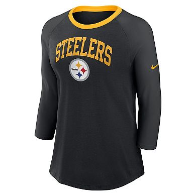 Women's Nike Black Pittsburgh Steelers Raglan 3/4 Sleeve T-Shirt