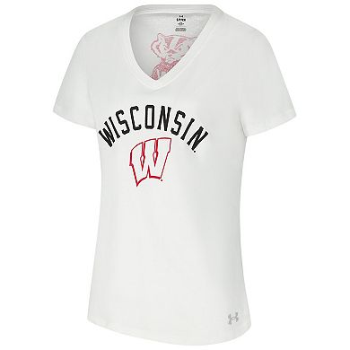 Women's Under Armour White Wisconsin Badgers Logo V-Neck T-Shirt