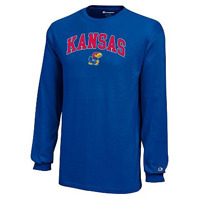 Youth Champion Royal Kansas Jayhawks Arch Over Logo Long Sleeve T-Shirt