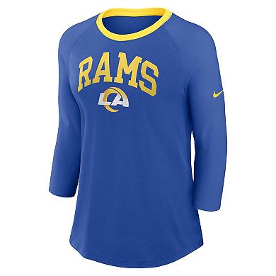 Women's Nike Royal Los Angeles Rams Raglan 3/4 Sleeve T-Shirt