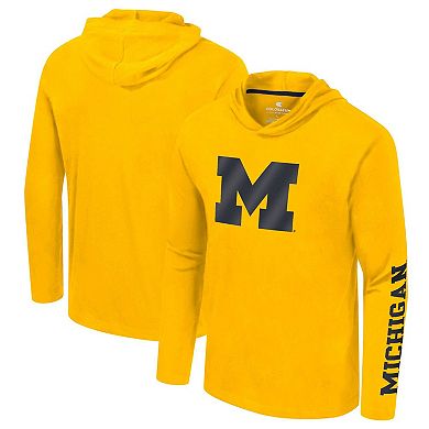 Men's Colosseum Maize Michigan Wolverines Logo Lockup Active Blend Long Sleeve  T-Shirt Hoodie