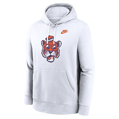 Men's Nike White Clemson Tigers Legacy Logo Club Fleece Pullover Hoodie