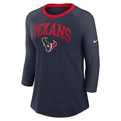 Women's Nike Navy Houston Texans Raglan 3/4 Sleeve T-Shirt